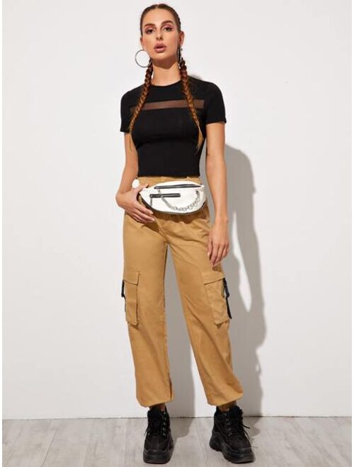 Shein Mesh Insert Crop Fitted Tee