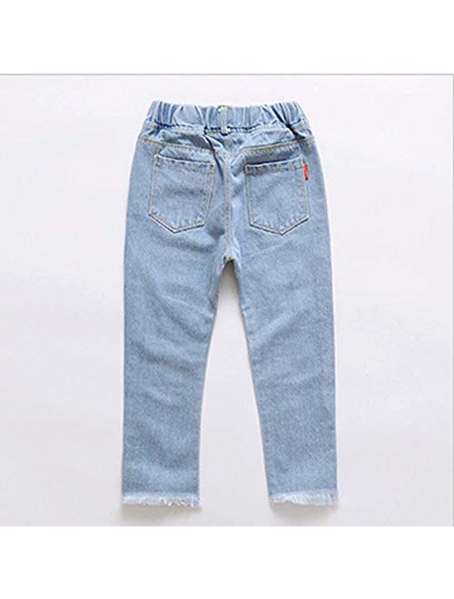 Digirlsor Girls Ripped Jeans Toddler Kids Cool Denim Pants with Holes Elastic Waist Casual Trousers, 4-12 Years