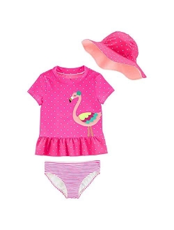 3 Piece Little Girls' Swimsuit Set, Rash Guard, Hat