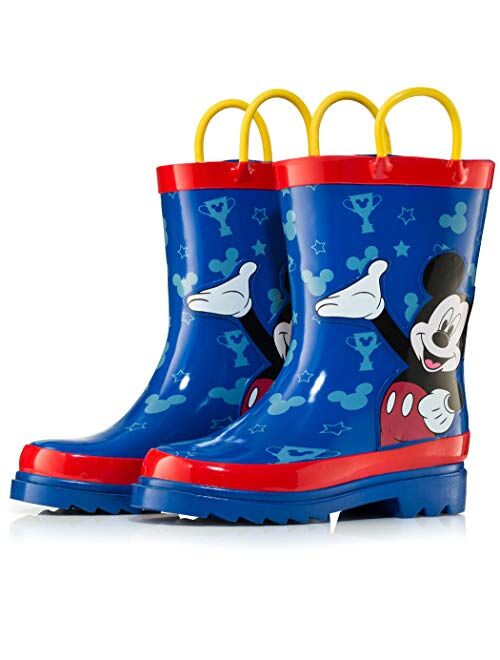 Disney Kids Boys' Mickey Mouse Character Printed Waterproof Easy-On Rubber Rain Boots (Toddler/Little Kids)