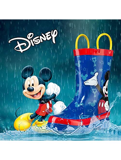 Disney Kids Boys' Mickey Mouse Character Printed Waterproof Easy-On Rubber Rain Boots (Toddler/Little Kids)
