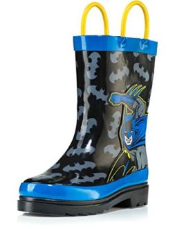 Comics Kids Boys' Batman Character Printed Waterproof Easy-On Rubber Rain Boots (Toddler/Little Kids)