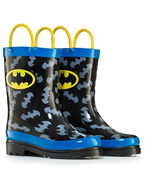 DC Comics Kids Boys' Batman Character Printed Waterproof Easy-On Rubber Rain Boots (Toddler/Little Kids)