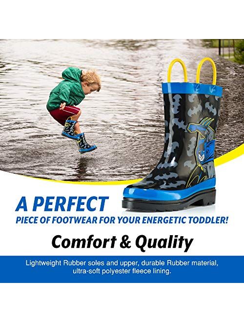 DC Comics Kids Boys' Batman Character Printed Waterproof Easy-On Rubber Rain Boots (Toddler/Little Kids)
