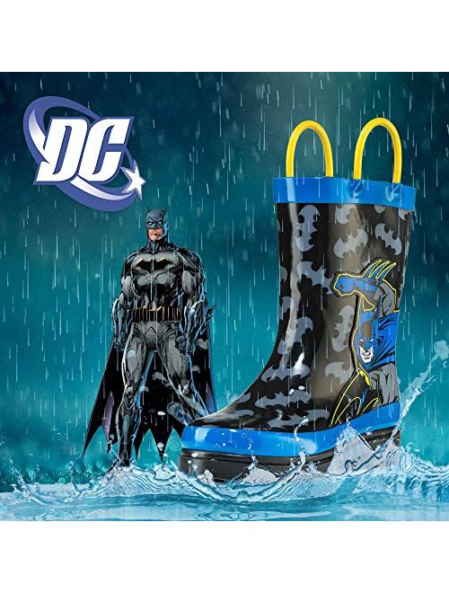 DC Comics Kids Boys' Batman Character Printed Waterproof Easy-On Rubber Rain Boots (Toddler/Little Kids)