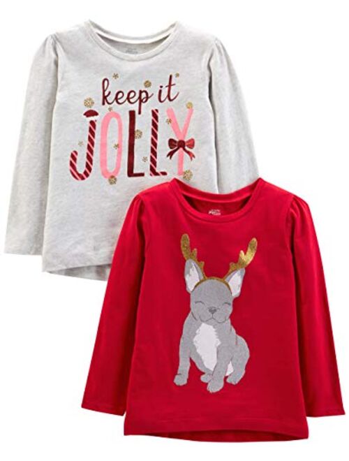 Simple Joys by Carter's Toddler Girls' 2-Pack Christmas Long-Sleeve Tees