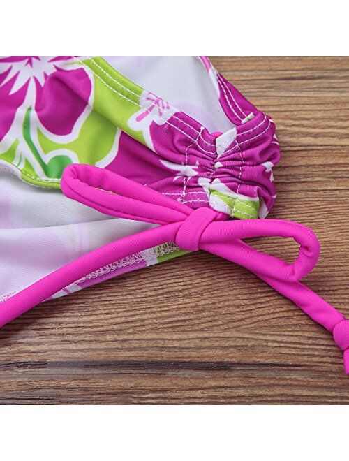 iEFiEL Kids Big Girls' Youth 2 Piece Zebra Halter Tankini Swimwear Bathing Suit (8, Rose)