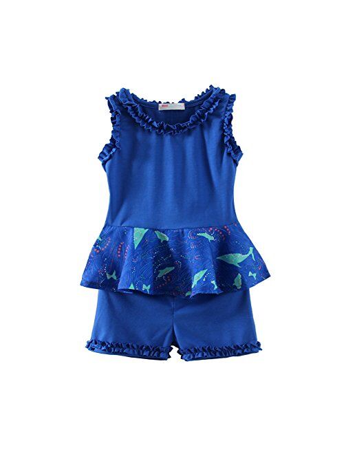 Mud Kingdom Girls Outfits Holiday Summer Lace Floral Collar Short Sets