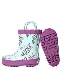 Baby Toddler Kids Natural Rubber Rain Boots Easy-on with Soft Cotton Lining for Girls Boys