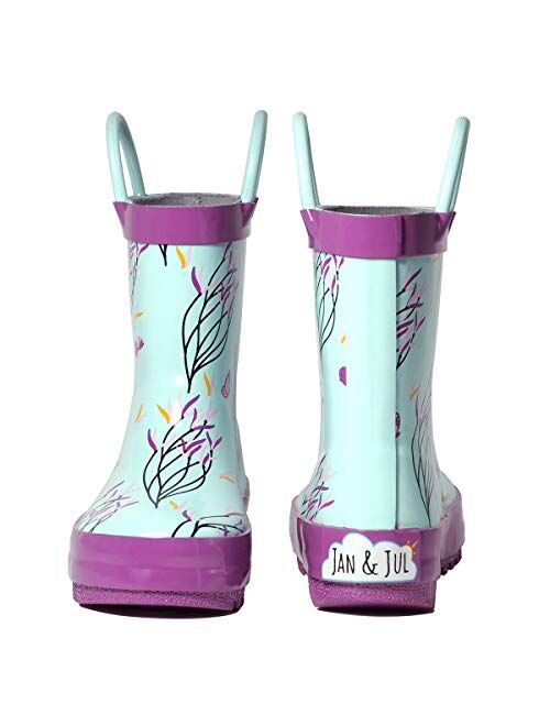 Baby Toddler Kids Natural Rubber Rain Boots Easy-on with Soft Cotton Lining for Girls Boys