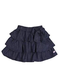 Girls Ruffled Denim Skirt with Bow