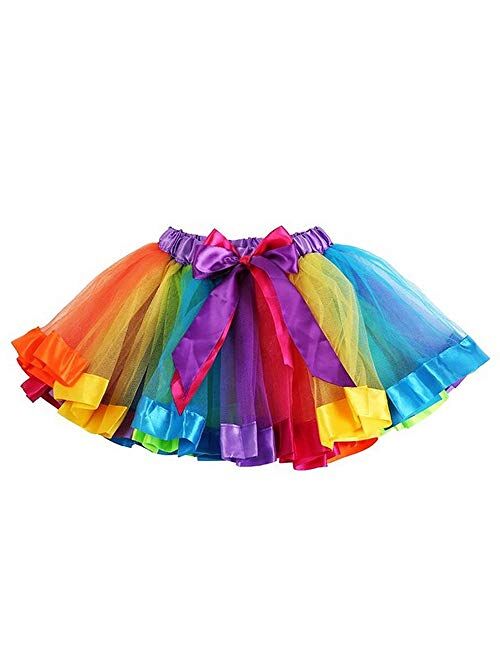 TOPTIE Girls Layered Rainbow Tutu Skirt Dance Dress Ruffle Tiered Clubwear