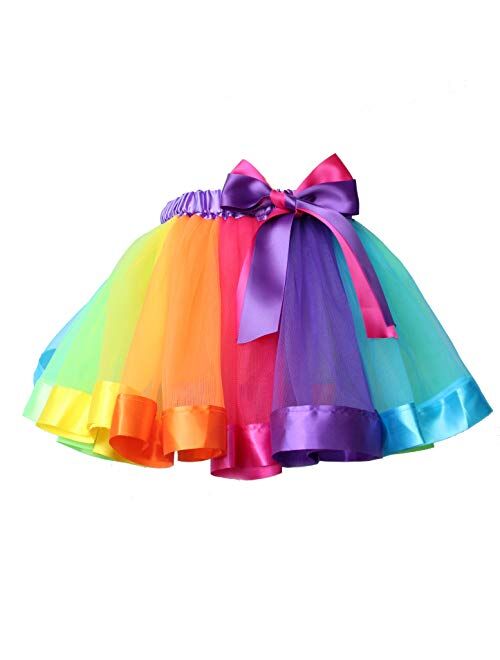TOPTIE Girls Layered Rainbow Tutu Skirt Dance Dress Ruffle Tiered Clubwear