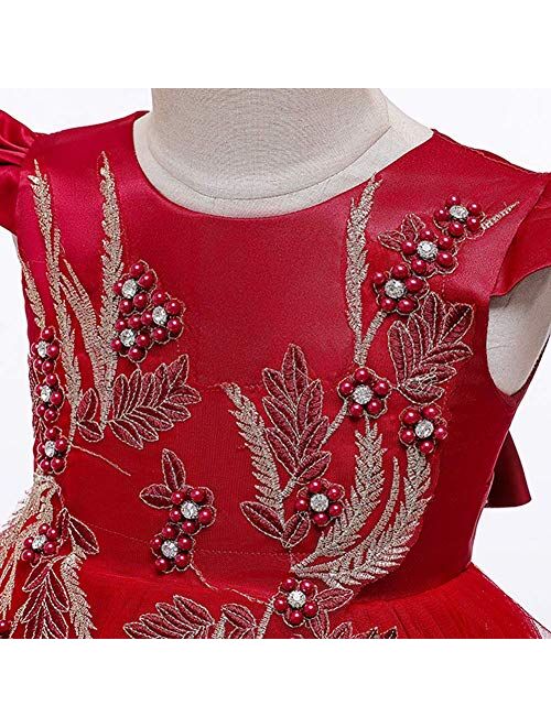 IBTOM CASTLE Flower Girls Vintage Overlay Lace Beaded Rhinestone Wedding Tulle Dresses Maxi High Low Gown Dance Tutus