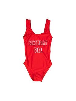 Birthday Girl Red One Piece Swimsuit- Red Monokini Little Girl Bday Suit