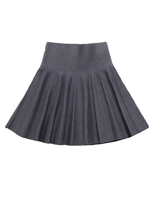 Gooket Girls High Waist Knitted Flared Pleated Skater Skirt Casual Mini Skirt Age 3-14Y