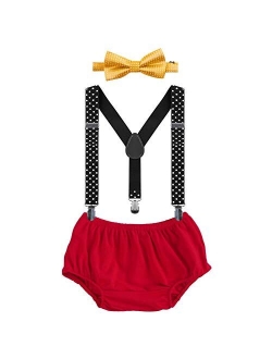 Baby Boys Cake Smash Outfit First Birthday Bloomers Bowtie Suspenders Clothes set