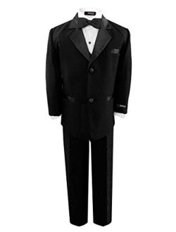 Gino Usher Wedding Husky Boy Black Tuxedo Suit with Bow
