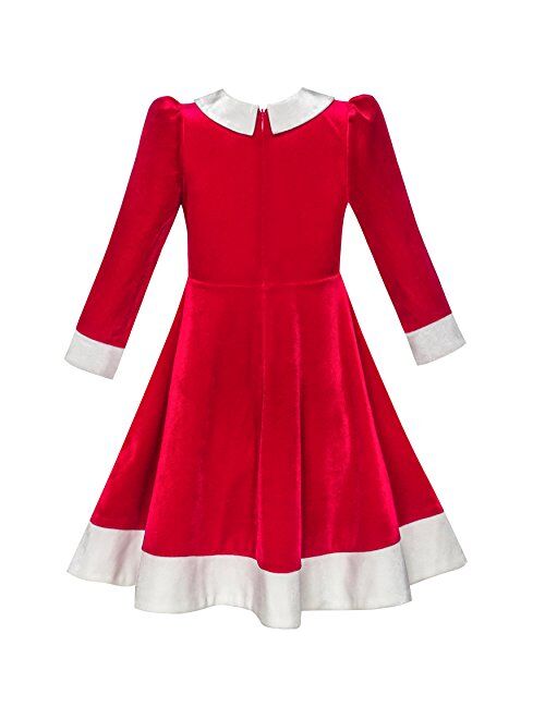 Sunny Fashion Girls Dress Christmas Hat Red Velvet Long Sleeve Holiday Size 4-14