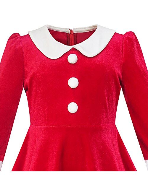 Sunny Fashion Girls Dress Christmas Hat Red Velvet Long Sleeve Holiday Size 4-14