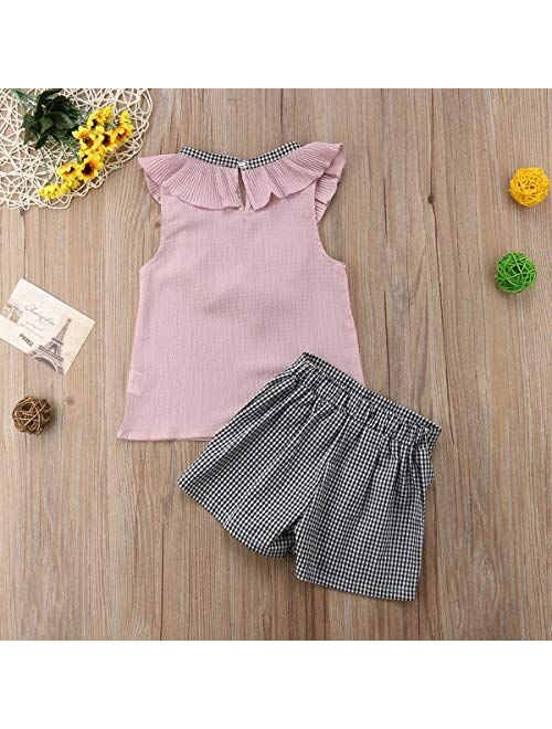 Toddler Baby Girl Sleeveless Tops Plaid Button Summer Shorts Set Clothes Outfits