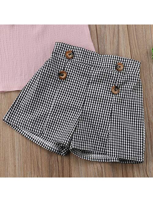 Toddler Baby Girl Sleeveless Tops Plaid Button Summer Shorts Set Clothes Outfits