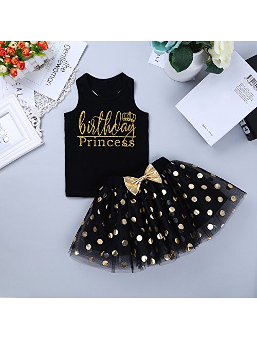 CHICTRY Toddler Little Girls Fancy Sequin Polka Dots Birthday Outfit Racer-Back Shirt with Mesh Tutu Skirt Set