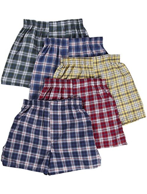 Fruit of the Loom Boys' Woven Boxer, Exposed and Covered Waistband (Pack of 5)