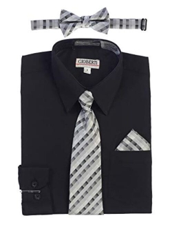 Boy's Long Sleeve Dress Shirt   Plaid Tie, Bow Tie and Hanky