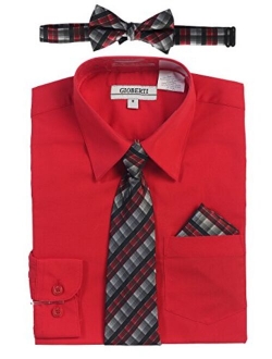 Boy's Long Sleeve Dress Shirt   Plaid Tie, Bow Tie and Hanky