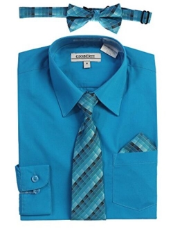 Boy's Long Sleeve Dress Shirt   Plaid Tie, Bow Tie and Hanky