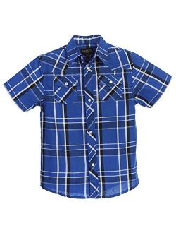 Boys Casual Western Plaid Pearl Snap-on Buttons Short Sleeve Shirt