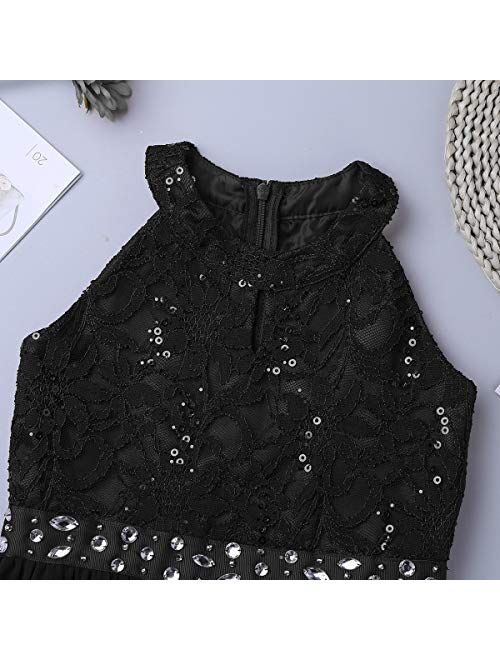 YONGHS Kids Girls Wedding Dress Flower Girls Dress Sleeveless Floral Lace Rhinestone Maxi Romper Evening Gown Dance Wear