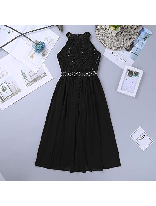 YONGHS Kids Girls Wedding Dress Flower Girls Dress Sleeveless Floral Lace Rhinestone Maxi Romper Evening Gown Dance Wear