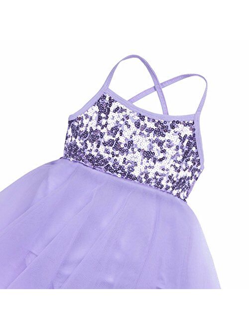 YiZYiF Girl's Ballerina Camisole Sequined Dancing Lyrical Dress Asymmetric Skirt Dancewear