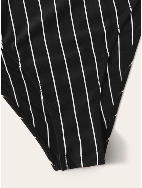 Shein Ruffle Trim Striped Bodysuit