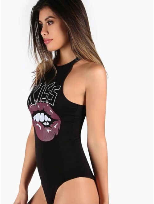 Shein Kiss Sleeveless Racer Bodysuit