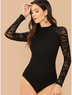 Geo Mesh Sleeve Form Fitted Bodysuit
