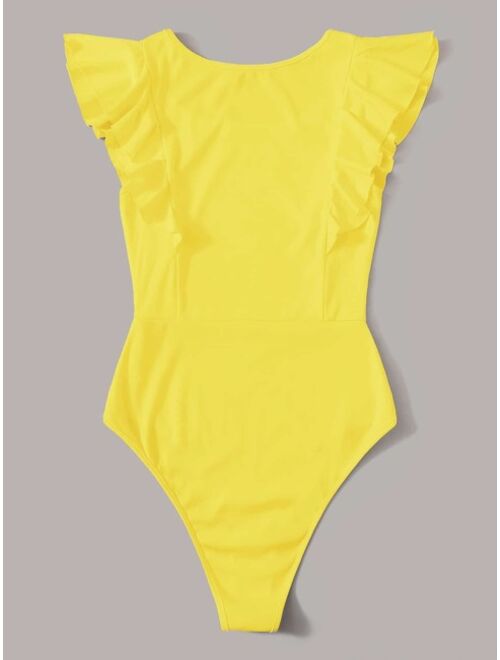 Shein Ruffle Trim Round Neck Bodysuit