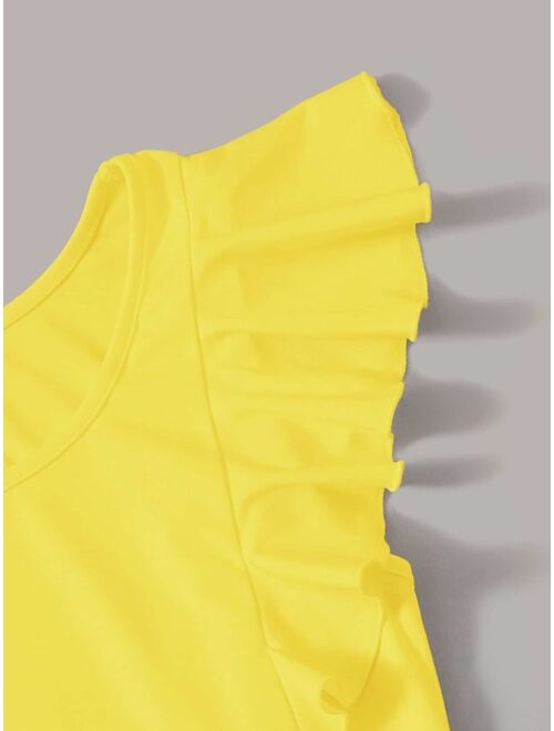 Shein Ruffle Trim Round Neck Bodysuit