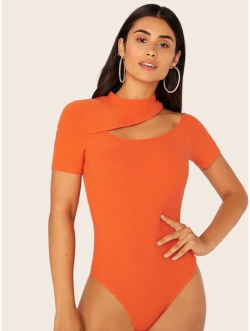 Shein Neon Orange Asymmetrical Neck Fitted Bodysuit