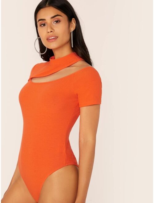 Shein Neon Orange Asymmetrical Neck Fitted Bodysuit
