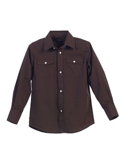Boys Casual Western Solid Long Sleeve Shirt with Pearl Snaps