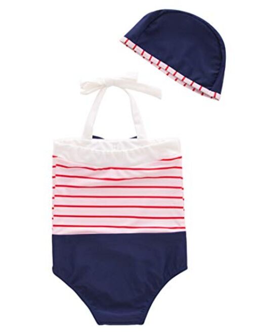 stylesilove Toddler Kids Girl Cute and Fun One-Piece Swimsuit with Hat 2pcs Set Bathing Suit Beach Swimwear