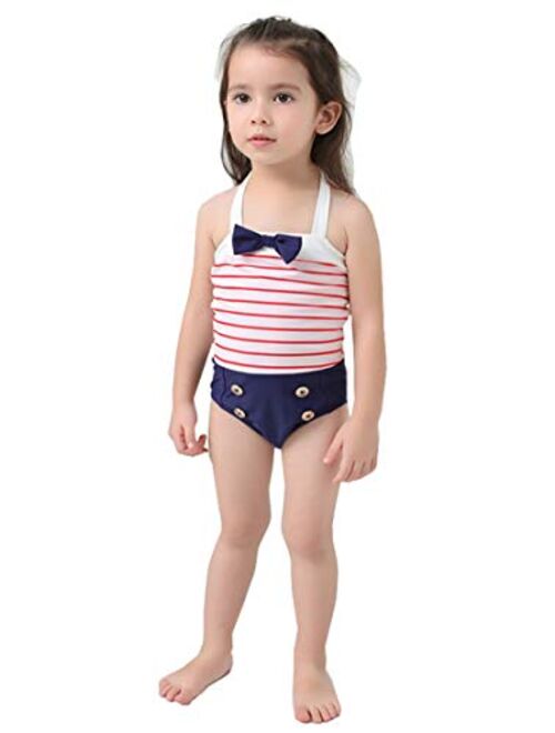 stylesilove Toddler Kids Girl Cute and Fun One-Piece Swimsuit with Hat 2pcs Set Bathing Suit Beach Swimwear
