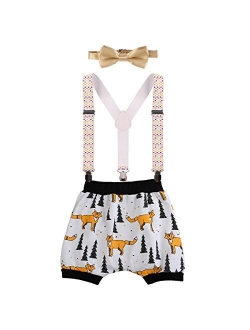 Baby Boys Cake Smash Outfit First Birthday Bloomers Bowtie Adjustable Y Back Suspenders Clothes set
