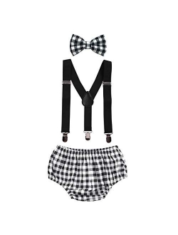 Baby Boys Cake Smash Outfit First Birthday Bloomers Bowtie Adjustable Y Back Suspenders Clothes set