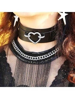 MJartoria Gothic Jewelry-PU Leather Choker Necklace-1-4 PCS O-Ring Heart Punk Rock Adjustable Collar Choker for Women Men Unisex
