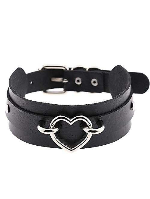MJartoria Gothic Jewelry-PU Leather Choker Necklace-1-4 PCS O-Ring Heart Punk Rock Adjustable Collar Choker for Women Men Unisex