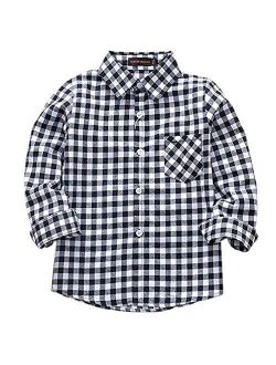 Tortor 1Bacha Little Boys' Long Sleeve Button Down Plaid Flannel Shirt (Gingham Black, 5-6 Years)